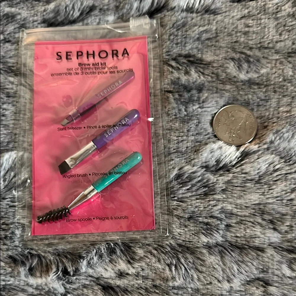 Sephora Mini Brow Aid Kit with Brush, Tweezers, and Spoolie NWT